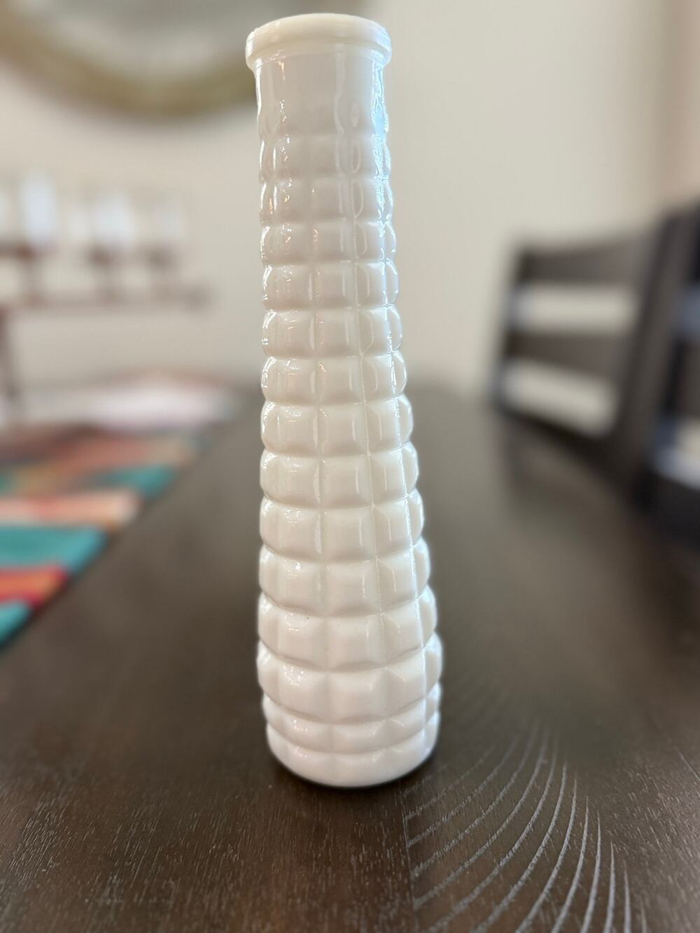 Vintage E.O. Brody White Milk Glass Bud Vase Block Pattern 8” USA M4171